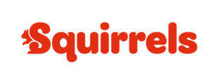Squirrel Scouts Logo text in Red. The word Squirrels with the first S designed to look like a Red Squirrel.